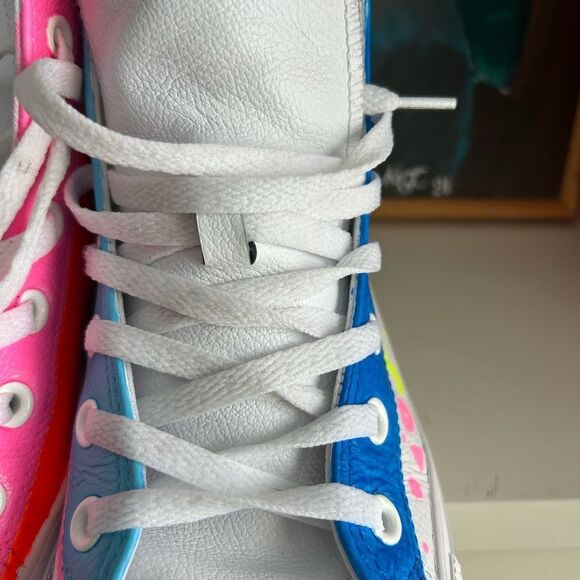 Converse Hand Painted Leather High Tops Trainers mens 6 / women’s 8 - Picture 10 of 16